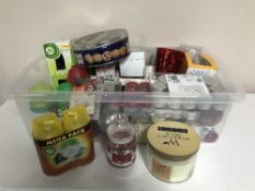 Two crates of assorted candles, tea light holders, boxed No.