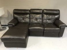 A brown leather electric reclining corner settee