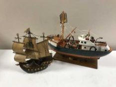 A Dutch ship table lamp and a model of a trawler