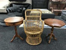 A wicker armchair,