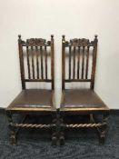 Four carved oak barley twist dining chairs