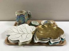 A tray containing Carlton ware including eight leaf dishes,