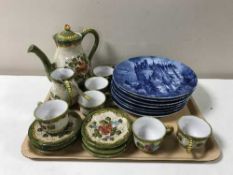 A tray containing a thirteen-piece pottery tea service together with a set of seven West German
