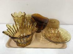 Two trays of coloured glass - amber,