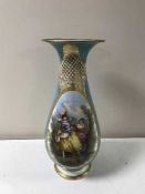 A large French china gilt and transfer printed vase together with a hand-painted charger