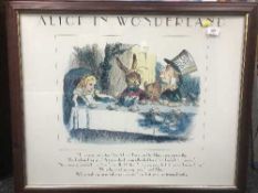A mahogany framed Alice in Wonderland print and three framed gallery prints