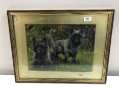A gilt framed oil - two terriers and a D.