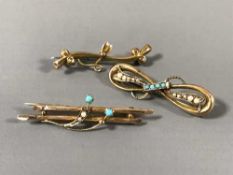 Three 9ct gold brooches,