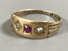 A 15ct gold ruby and pearl ring