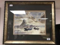 Ronald Moore : Holy Island, watercolour, 37 cm x 28 cm, signed, framed.