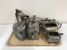 A tray of four piece plated tea service, teapot,