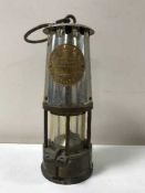 A chrome and brass Eccles Protector miner's lamp Type 6