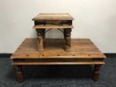 A Mexican pine coffee table and matching lamp table