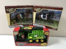 Four Tonka Town refuse trucks, Saddle Pals grooming station,