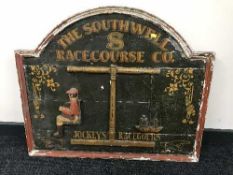 A hand painted wooden advertising sign - The Southwell Racecourse Company