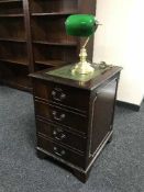 Two drawer leather top filing chest and a banker's desk lamp
