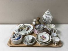 A tray of Aynsley Pembroke urn, Goebel figure, Wedgwood collector's plates, cups and saucers,