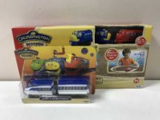 Nine boxed Chuggington railway sets and seven boxes of Chuggington wooden trains