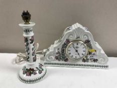 A Port Merion table lamp base and a mantel clock (2)