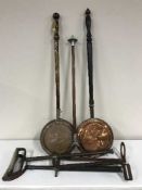 Two copper bed warming pans,
