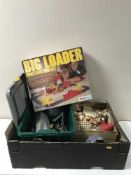 A box of boxed Palitoy big loader construction set, plastic building bricks, marbles,
