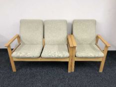 Seven piece Danish beech A/S Soborg Mobalfabrik reception suite : four two seater settees and three