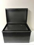 Two metal deed boxes together with two file boxes