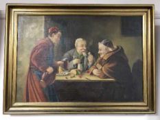 Gilt framed continental school oil on canvas - figures at dining table,