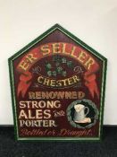 A hand painted wooden pub style sign - E. R.