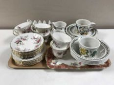 A tray containing eighteen-piece Royal Albert Lavender Rose tea service,