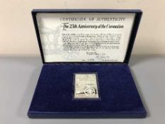 A sterling silver ingot, The 25th Anniversary of the Coronation,