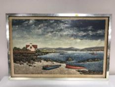 Two chrome framed relief panels - beach on Iona and Elvet Bridge,