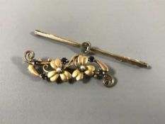 A 9ct gold sapphire and seed pearl bracelet,
