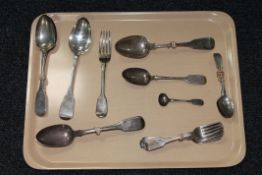 George IV and later Irish silver to include; A set of three Victorian table spoons, John Smith,