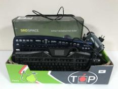 Two boxes of PC wires, keyboards, Third Space gaming vest,