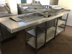 A large stainless steel prep table with double sink unit