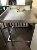 A stainless steel sink table