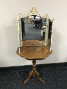 A cream and gilt dressing table mirror and a wine table