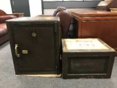 A safe with two keys on stand