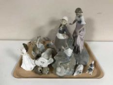 A tray of Lladro and Nao figures (damages),