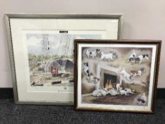 A signed Louise Wood print depicting terriers,