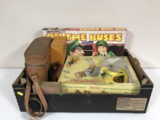 A box of picnic set, vintage wood working plane, Steepletone radio,