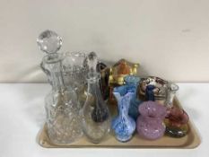 A tray of continental figures, Masons dishes, cottage ware teapot,