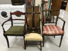 Two mahogany framed armchairs,