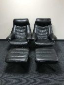 A pair of late 20th century tubular metal framed armchairs with stools retailed by John Lewis