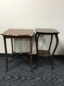 A Victorian inlaid occasional table and an oak occasional table