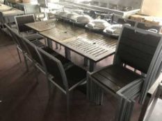 Five garden patio tables and nineteen chairs