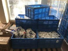 A pallet of a large quantity of white commercial dinner ware