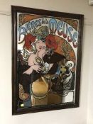 A stained pine framed picture mirror