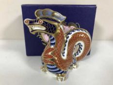 A Royal Crown Derby dragon paperweight, with gold stopper,